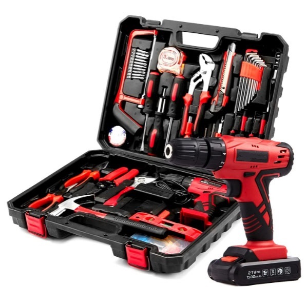 Hicen Cordless Hammer Drill Tool Kit 110Pcs Household Power Tools Drill Set with 21V Li-Ion Battery & Charger for Home Tool Kit