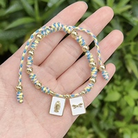 Bracelets scapulaires faits à la main LS-L5743, bracelets à médailles et croix avec émail blanc, bracelet tressé multicolore, style bohème
