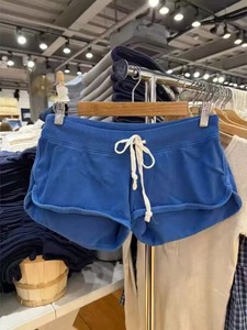 Pantalones Cortos Deportivos Casuales para <span class=keywords><strong>Mujer</strong></span>, Estilo BM, con Cordón Ajustable, Cintura Elástica, Holgados y Versátiles, Color Azul - Product Image 1