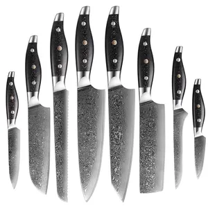 Ensemble de 8 couteaux de cuisine damas avec manche en micarta Chef Kiritsuke Santoku Pain Nakiri Couteau d'office utilitaire à désosser