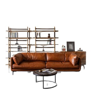 Sofá de Cuero Encerado Estilo Vintage de Mediados de Siglo, Sofá Recto de 3-4 Plazas para Sala de Estar Pequeña - Product Image 4
