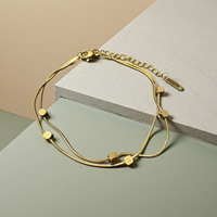 Pulsera de Doble Capa en Tono Dorado con Cuentas Cuadradas Pequeñas, Decorativa, de Moda, para Regalo, para Chicas, Uso Diario y Fiestas