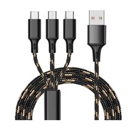 Câble de charge USB 3 en 1 pour téléphone mobile Android, chargeur multiple, lumière, micro type C, OEM ODM, logo personnalisé, 66W 6A 1,25M 2M