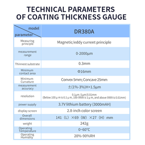 เครื่องวัดความหนาของสารเคลือบ DR380A พร้อมฟังก์ชันสี่อย่าง ได้แก่ ค่าสูงสุด ค่าน้อยสุด ค่าเฉลี่ย และจำนวนการวัด - Product Image 3