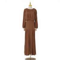 Robe de soirée élégante jaune style français, froncée, taille basse, coupe droite simple, col rond, personnalisable, faible MOQ, OEM/ODM, collection 2026