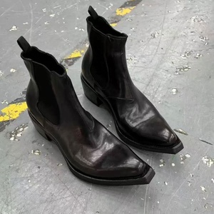 Bottines Chelsea en cuir véritable noir, bout pointu, bande élastique, hauteur de la cheville, semelle en caoutchouc, style automne - Product Image 5