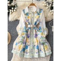 Robe chemise décontractée pour femme WIWT à imprimé floral, manches longues, ceinturée, coupe trapèze, élégante pour les vacances et les soirées