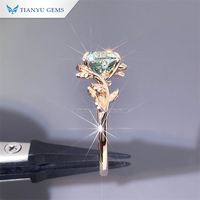 Conception de feuilles bijoux personnalisés bleu Moissanite diamant taille coussin anneaux de mariage or rose 14K 18K Au585 Au750 bague en platine