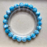 QS 8-9mm cristal naturel artisanat bleu pierres précieuses Larimar perle ronde Bracelet extensible cristaux de guérison Bracelet pour cadeaux