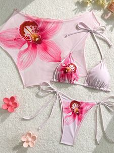Conjunto de <span class=keywords><strong>Bikini</strong></span> de 3 Piezas Estampado, Traje de Baño Sexy para Mujer, Ropa de Playa 2026, Traje de Baño Femenino con Pañuelo - Product Image 2