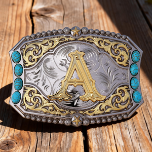 공장 맞춤형 금속 웨스턴 스타일 내구성 있는 금속 이니셜 벨트 버클 여성용 청록색 벨트 버클 - Product Image 1