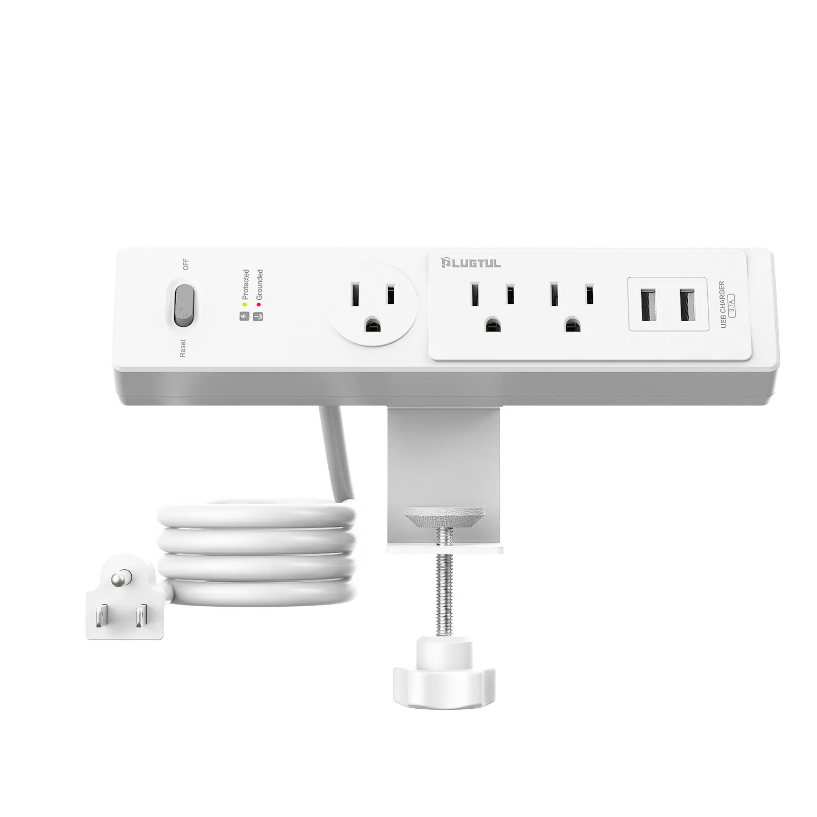 Pince multifonctionnelle sur bande d'alimentation de bureau Norme américaine 125V 15A Prise d'alimentation USB 2 ports USB-A Protecteur de surtension Power Soc