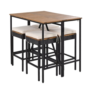 Ensemble <span class=keywords><strong>de</strong></span> salle à manger contemporain 5 pièces <span class=keywords><strong>en</strong></span> <span class=keywords><strong>rotin</strong></span> PE et bois d'acacia pour l'extérieur, capacité 7 personnes, plateau <span class=keywords><strong>de</strong></span> <span class=keywords><strong>table</strong></span> pliable, résistant aux intempéries pour patio - Product Image 3