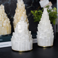 Lampe de table de Noël en gypse naturel écologique, faite à la main, polie à la main, en albâtre translucide, forme naturelle, fleur Feng Shui