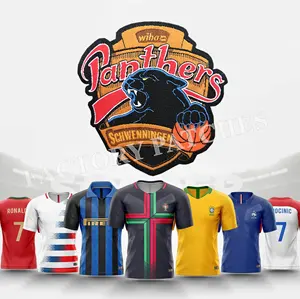 Özel futbol futbol takımı yamalar dokuma rozetleri adı üniforma giyim giysiler için Logo makinesi dokuma spor kumaş rozeti