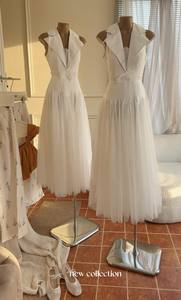 Factory Production Premium Quality White <b>Mesh</b> Maxi Vest Dress V-neck Sleeveless Formal Tight Waist Oem Service - Product Image 5