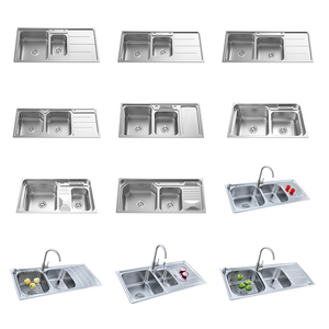 Évier multifonctionnel à <span class=keywords><strong>double</strong></span> cuvette <span class=keywords><strong>en</strong></span> acier inoxydable avec porte-couteau et poubelle - Product Image 6
