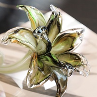 Ornement floral en verre soufflé à la main Flolenco, motif marbre vert, artisanat de style Murano, décoration d'intérieur pour table