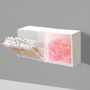 Boîte de rangement pour cotons-tiges sans perçage, boîte de rangement murale pour tampons démaquillants, attaches pour cheveux et élastiques, design créatif - Product Image 2