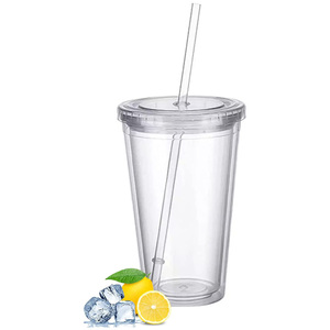2025 Custom 16oz Plastic <b>PS</b> As Acrylic Clear Double Wall Vacuum Insulated Tumbler with Straw for Camping Portable Custom Color - Product Image 1