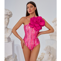 JSN 3D Bloemen Decor Zwempak met Rok voor Dames Zwemkleding Vrouwelijk Retro Eén Schouder Elegant Badpak