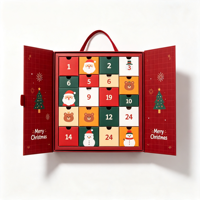 Boîte de calendrier de l'avent en carton rouge à 24 tiroirs pour cadeau de Noël, emballage surprise avec poignée de transport