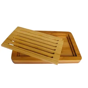 Доска для резки хлеба из бамбука, деревянная разделочная доска для хлеба с подносом для крошек