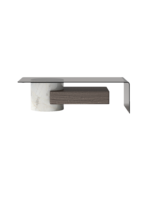 Table basse en travertin argenté au design moderne Comptoir double couche à grand espace pour meubles de salon