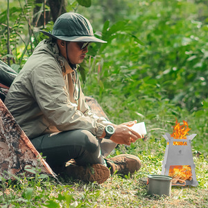 Estufa de Leña Plegable de Acero Inoxidable, Portátil, para Acampar al Aire Libre, Chimenea para Cocinar - Product Image 1