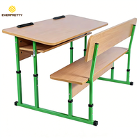 Muebles Escolares, Banco Doble de Madera para Aula con Estructura Metálica, Mesa y Silla Ajustables, Duraderas y Ecológicas para Estudiantes