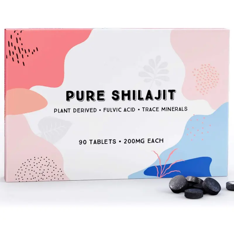 Puro Shilajit compresse 90ct. (200mg ciascuno) minerali fulvici derivati dalle piante per il metabolismo e la personalizzazione del supporto energetico