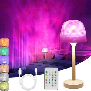 Lampu Meja Proyektor Gelombang Air RGB Modern dengan Kontrol Sentuh Remote, Kap Lampu Bulat LED, Lampu Malam Dinamis untuk Dekorasi Ruangan - Product Image 2