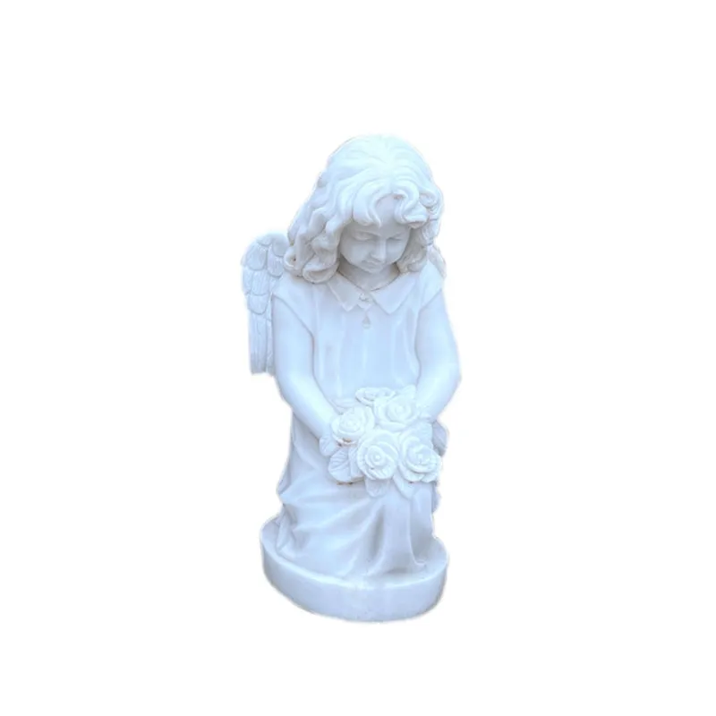 Cilalı mermer heykel saf beyaz mermer melek heykel
