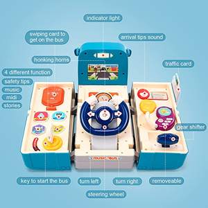 Coche de juguete para niños, vehículo de simulación de sonido y luz, <span class=keywords><strong>volante</strong></span> Musical, autobús escolar - Product Image 3