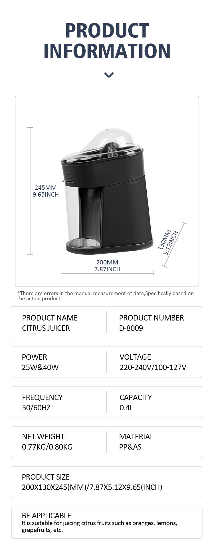 2022 Hot wholesale multi functional color lemon electric citrus juicer
