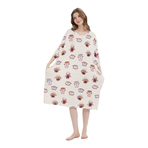 <span class=keywords><strong>Pyjama</strong></span> en molleton à imprimé animal pour <span class=keywords><strong>femme</strong></span>, fabriqué en Chine, surdimensionné, manches courtes, léger, respirant, thermique, vêtements de nuit d'été en bambou - Product Image 3