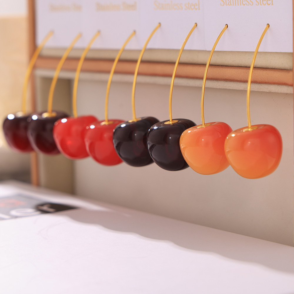 Popular Stainless Steel Creative Temperament Fresh Cherry Ladies Gift Long Earrings