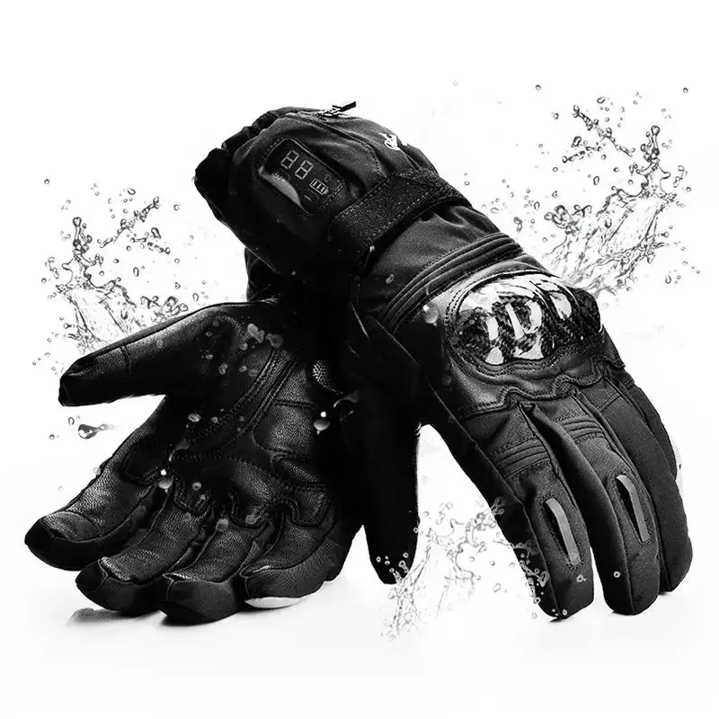 Leather electric gloves Outdoor cycling ski gloves Waterproof windproof keep warm heating gloves in winter