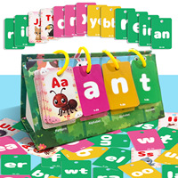 Cartes Flash Phoniques de Dessins Animés avec Anneaux de Reliure, Mots CVC, Alphabet et Images pour l'Apprentissage Précoce des Enfants