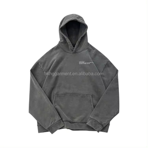 เสื้อฮู้ดดี้ทรงโอเวอร์ไซส์ผ้าฝ้ายเฟรนช์เทอร์รี่ 100% สไตล์วินเทจสุดเทรนดี้ หนัก 500 กรัม ซักย้อมสีเทาพิมพ์ลาย - Product Image 1