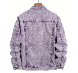 Giacca in Denim viola da uomo, cappotto Casual in jeans strappati con colletto classico e tasche Multiple - Product Image 2