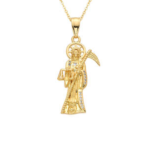 QIKU Punk mietitore ciondolo falce placcato oro rame zircone collana con teschio di morte Christian lusso gioielli di Halloween donne uomini - Product Image 2