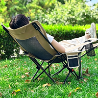 Chaise de camping pliable avec repose-pieds, dossier inclinable réglable en 4 positions, porte-gobelet - Portable pour les voyages et l'extérieur