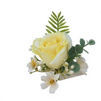 Bunga Mawar Buatan Tiruan Kuning untuk Boutonniere, Corsage, Buket Tangan, Dekorasi Pernikahan, dan Pesta
