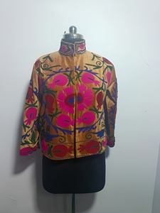Suzani Embroidered Jacket Best Quality Women's Autumn Winter Floral Hand Embroidered Cotton Suzani Jacket Button Decor Finished - Product Image 3
