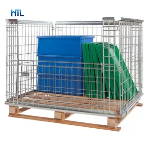 Dobrável galvanizado soldada metal aço empilhável retenção unidade wire mesh recipiente para paletes