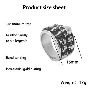 <b>Skull</b> <b>Ring</b> Men's Punk Style Stainless Steel Silver Color Retro Trendy Jewelry Gift 213007 - Product Image 2