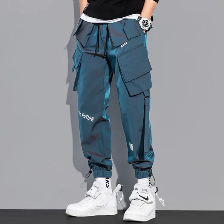 Pantalon Cargo pour homme, Streetwear réfléchissant, Hip Hop, ample, jogging, ruban, Harem