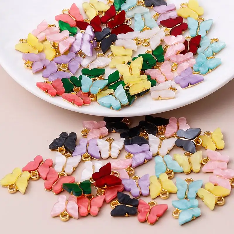 13x13mm 9 Color Resin Animal Butterfly Charms for Jewelry Making Pendants Necklaces Cute Earrings DIY Handmade Accessories