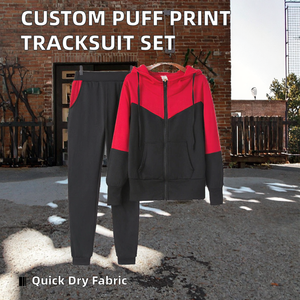 Conjunto Deportivo con Capucha para Mujer, Color Rojo y Negro, con Bloques de Color, Sudadera con Cremallera de Manga Larga, Pantalones Casuales, Ropa de Otoño - Product Image 2